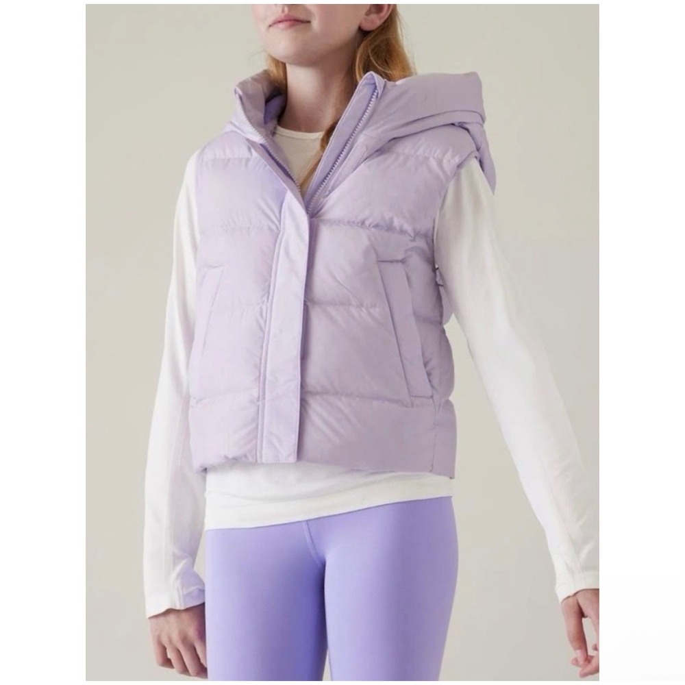 Athleta Girl Lavender Purple Down Puffer Vest Hooded XXL 16 Kids Jacket